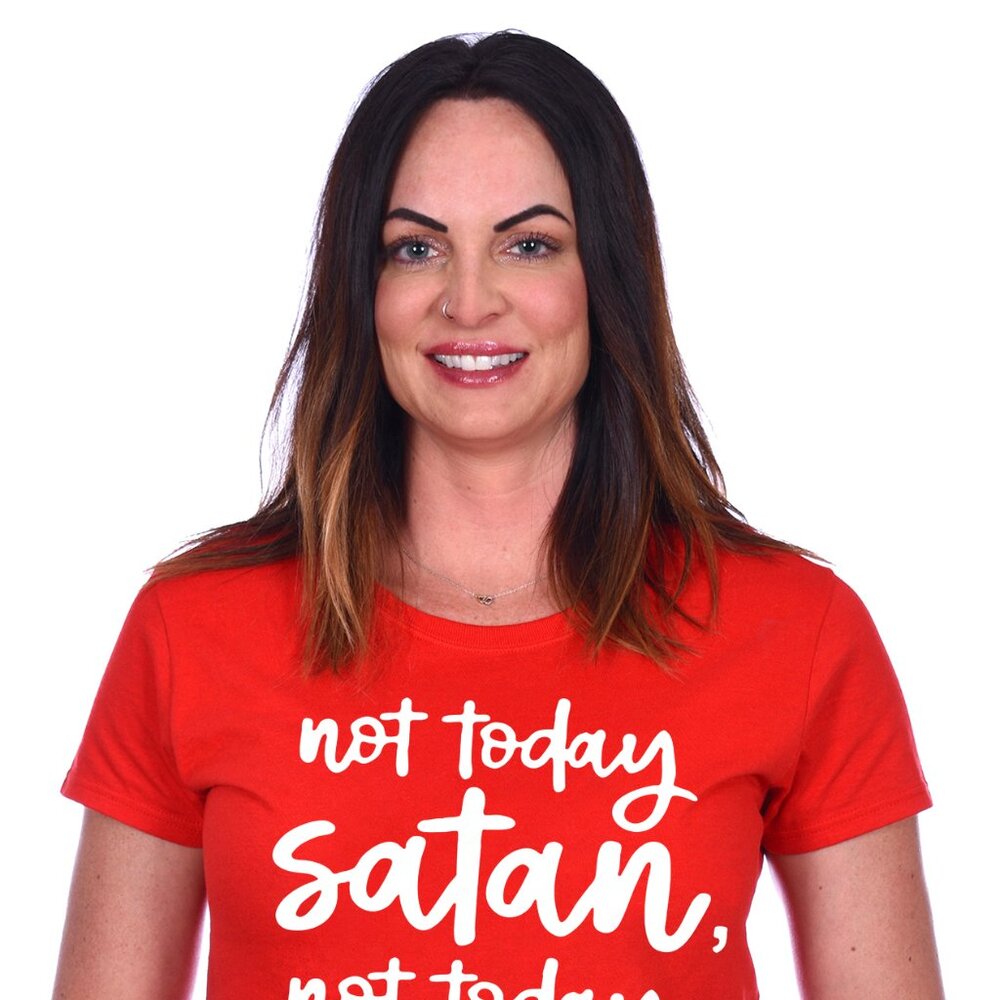 JH Design Women's Religious Christian Not Today Satan Red T-shirt